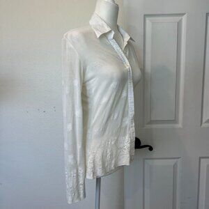 Rayure White Sheer Lace Embroidered Knit Long Sleeve Blouse Size 8